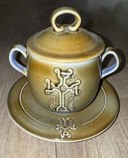 Celtic Cross Irish Porcelain WADE Ireland RARE Onion Soup Bowl Lid Plate Set picture