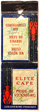 1940s Elite Cafe Restaurant Matchbook Cover Vicksburg Mississippi Vintage picture