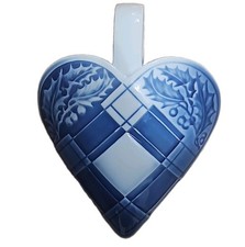 VTG Copenhagen Bing & Grondahl Christmas Heart Blue Wt Holly Check Wall Pocket picture