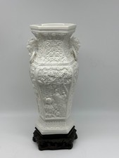 Chinese Blanc d'chine White Porcelain Vase. Circa 1920. Carved and Fitted Stand picture