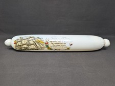 A 19th C. HAND-BLOWN Rolling Pin MILK GLASS Ship ANTIQUE Memento Mori picture