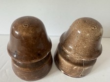 Lot 2 Ceramic Electrical Insulators Vintage Light Brown “G” Logo Stamp Porcelain picture