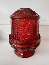 Vintage Indiana Glass Large Ruby Red Stars & Bars Fairy Lamp 6.5