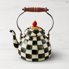 MacKenzie-Childs Courtly Check Tea Kettle Enamel Steel Stovetop Teapot picture