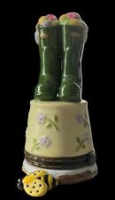 NATIONAL HOME GARDENING CLUB PORCELAIN HINGED BOX, GARDENING BOOTS picture
