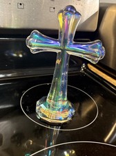 Beautiful Iridescent Glass Standing Cross Decoration  7