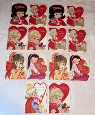 14 Vintage Hallmark Girls' Valentines Day Cards New Fold Over 1960-80s picture