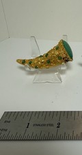 RARE Vintage Chinese goldtone metal Cornucopia w/ turquoise cabochons compact461 picture