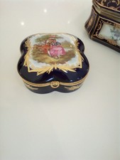 VINTAGE LIMOGES courting couple COBALT BLUE AND GOLD PORCELAIN TRINKET BOX picture