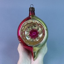Vintage HandBlown Glass HandPainted Indented Tear Drop Ornament*POLAND*3.75”H* picture