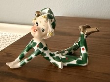Vintage Lefton Japan Holly Elf Pixie #303 Ceramic Figurine Spaghetti Hair READ picture