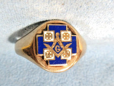 1905 14k Yellow Gold MASONIC Signet Ring with Enameled Crest picture