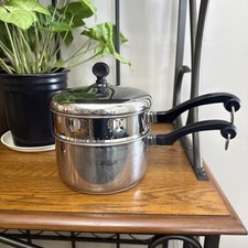 Farberware Double Boiler Pot 2.5 Qt Aluminum Clad Bottom with Lid 3 PC Vintage picture