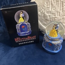 Disney Beauty and the Beast Snow Globe Belle & Beast Dancing Blue Base Rose picture