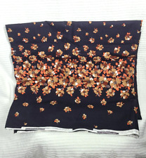 Vtg 50s Border Print Fabric 3 1/2 Yard Cotton Black Orange Floral Cranston Dress picture