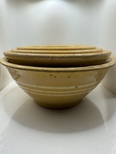 Antique Yellow Ware Striped Nesting Bowls 1880s American -set of 5 picture
