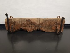Architectural Salvage Wooden Wall Hanging 2 Iron Hook Hanger Old Hand Carved picture