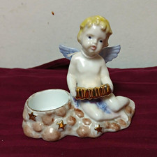 Hand Painted Porcelain Angel Cherub Tea Light Candle Holder Figural 5in picture
