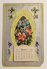 New Year Postcard 1911 With Attached Mini Calendar Embossed picture
