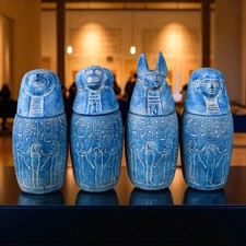 Ancient Egyptian Antique Rare 4 Canopic Jars Sons Of Horus Pharaonic Egyptian BC picture