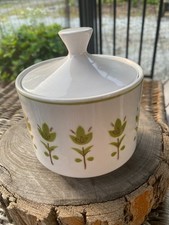 Vintage Mikasa Sugar Bowl with Lid Pirouette Mid Century Green and Brown Floral picture