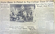 2 1946 newspapers NOTRE DAME is NAMED  #1 college football team for 1946 season picture