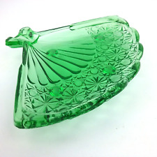 Victorian Green Pressed Glass Hand Fan Ashtray Starburst Pattern picture