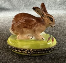 Vintage Limoges France Bunny Rabbit Trinket Box Decor Main Signed FA picture