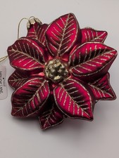 Macy's Holiday Lane 4.5 Inch Red & Gold Glass Poinsetta Ornament picture