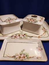 SALE WAS 85. ANTIQUE 6PC LIMOGES ART NOUVEAU VANITY SET HANDPAINTED PORCELAIN picture