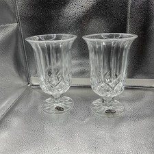 Pair Vintage DePlomb USA 24% Lead Crystal Hurricane Candle Holders picture