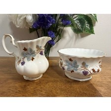 Vintage Royal Albert Lorraine Milk Jug and Sugar Bowl Bone China England MCM picture