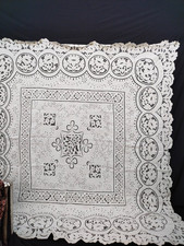 Vintage Linen Lace Bedspread or tablecloth Elegant Embroidered Needlework A92 picture