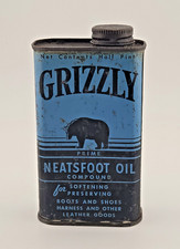 Vintage Grizzly Neatsfoot Oil Leather Softener Tin Can Empty picture