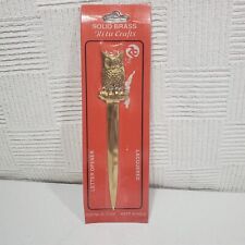 Vintage Heavy Solid Brass Owl Letter Opener India Antique Lacquered New picture