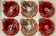 Lot Vintage Glass Glitter Pictured FLOWER BALL Christmas Ornament Germany picture