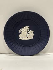 Vtg Wedgwood Portland Blue Jasper Ware Sleeping Cupid 4.5” Plate Made In England picture