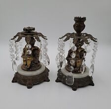 2 Loevsky Loevsky Cast Metal Brass Marble & Crystal Prism Cherub Candle Holders picture