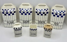 Vintage German Ceramic Canister Set Art Deco Blue White Checkered Rhein Dec 410 picture