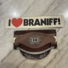 Vintage Braniff Airlines Advertising Bumper Sticker & RARE Souvenir Pilot Hat picture