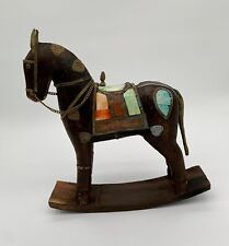 Vintage Rare Wooden Rocking Horse with Brass, Copper, Stone Inlay picture