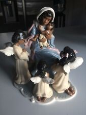 Porcelain African American Mother, Baby and 3 Angels Sculpture Lladro Style picture