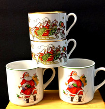 4 NEW  VTG. JKW Bavaria West Germany Santa Claus Porcelain Christmas Coffee Mugs picture