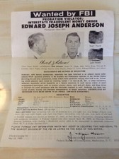 AUTHENTIC ERIE RAILROAD FBI WANTED POSTER Edward Joseph Anderson picture