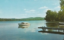 c1970s Rust Pond, Wolfeboro, New Hampshire, Wood Boat, Dock, Serene Lake, a212 picture