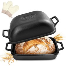 9Qt Pre-Seasoned Dutch Oven Cast Iron Pot with Lid Bread Pan Silicone Oven Mitts picture