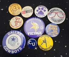 Vintage Pinback Buttons Lot Of 10 Sports Different Sizes picture