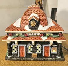 Vintage Trim A Home 1996 Lighted Porcelain Train Station Christmas Village  picture