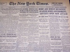 1936 NOV 19 NEW YORK TIMES - ROME & BERLIN RECOGNIZE SPANISH REBEL - NT 2083 picture