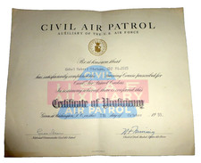 VINTAGE CERTIFICATE US AIR FORCE CIVIL AIR PATROL CADETS WASHINGTON DC 1955 picture